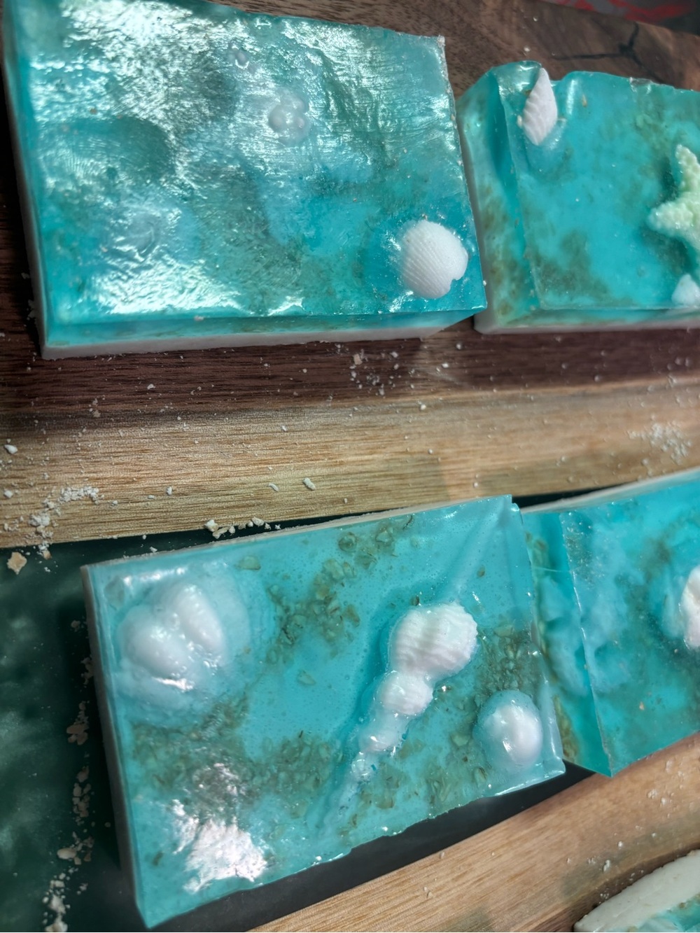Set of two Handmade Ocean Turquoise Soap Bar with Shell Accents